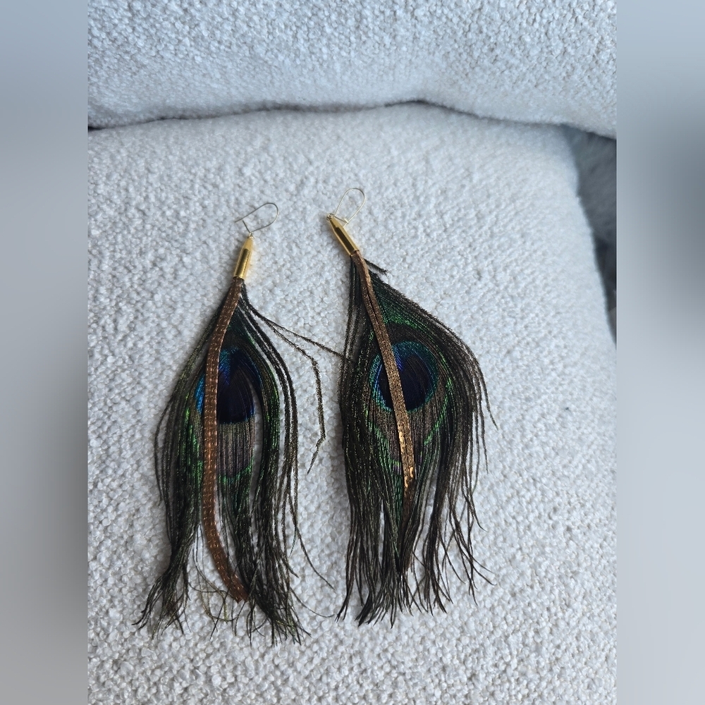 OLIVIA WELLES, Peacock Feather Dangle Earrings - Picture 3 of 5